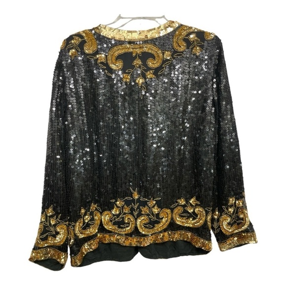 Vintage Jean for Joseph Le Bon Black & Gold silk Fully Sequined Jacket size M - Picture 2 of 11